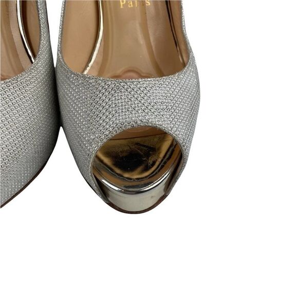 Christian Louboutin Private Number 120 Glitter Luminor Slingback Peep Toe Heels - Picture 7 of 13